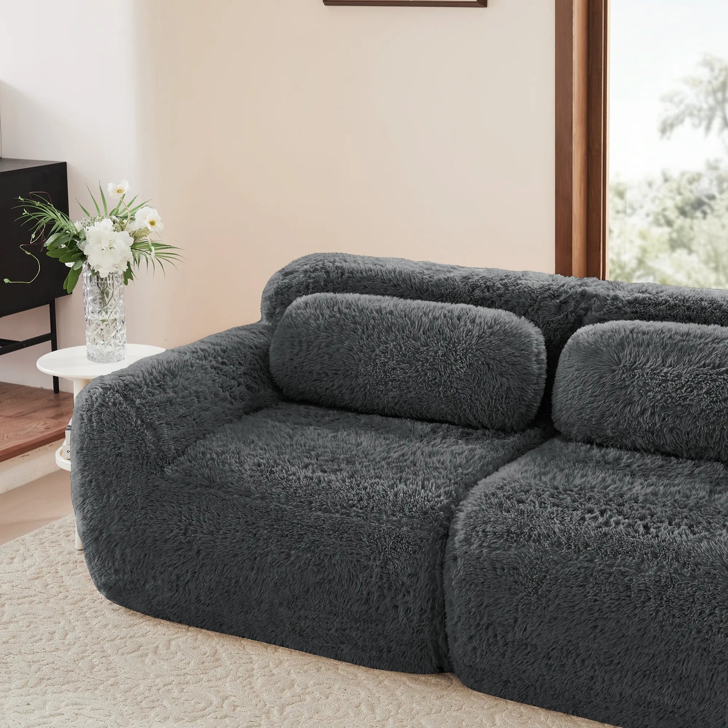 Cloud Plüschsofa mit 2 Ottomanen, Grau