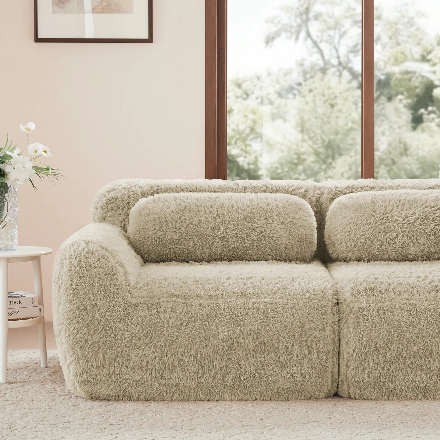 Cloud Plüschsofa mit 2 Ottomanen, Khaki