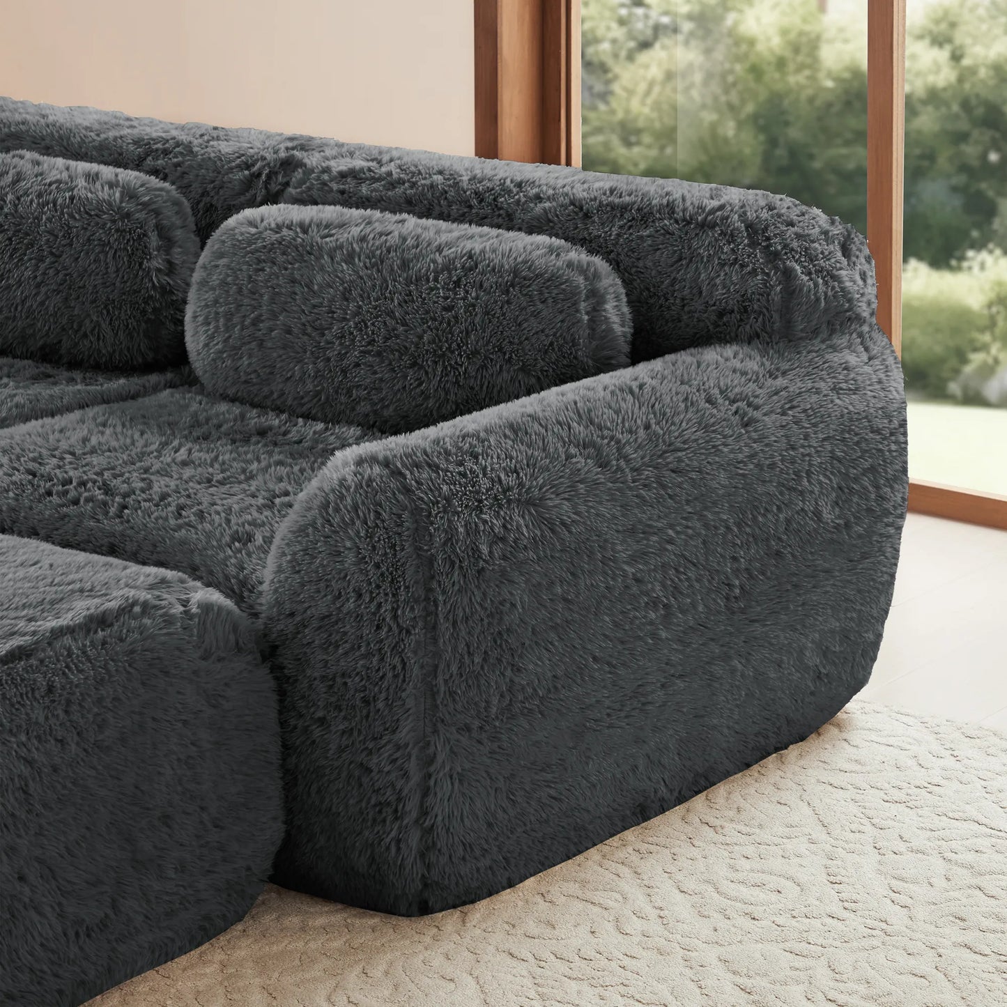 Cloud Plüschsofa mit 2 Ottomanen, Grau