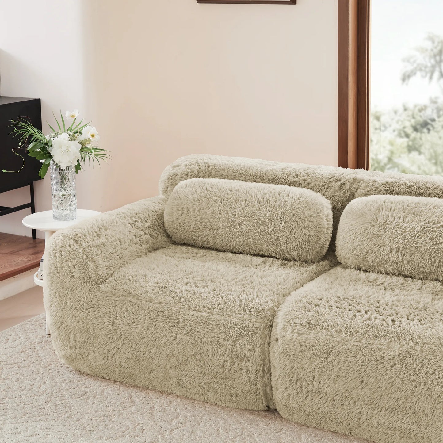 Cloud Plüschsofa mit 2 Ottomanen, Khaki