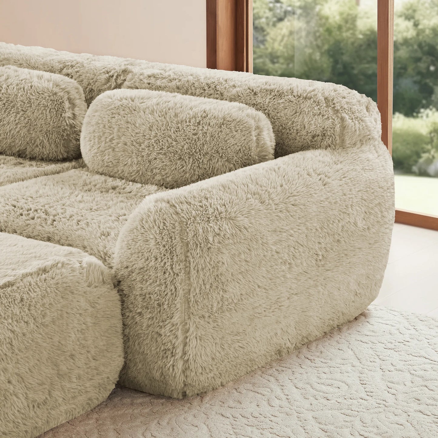 Cloud Plüschsofa mit 2 Ottomanen, Khaki