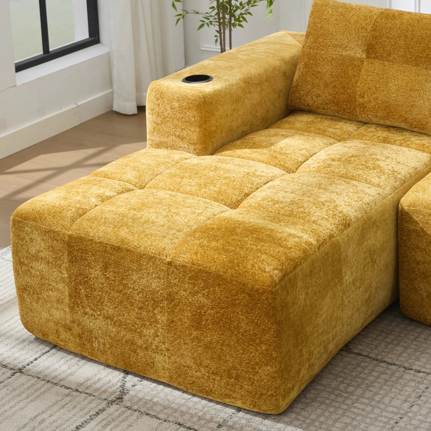 Cloud Ecksofa 3-Sitzer 258 cm mit 3 Kissen, Senfgelb