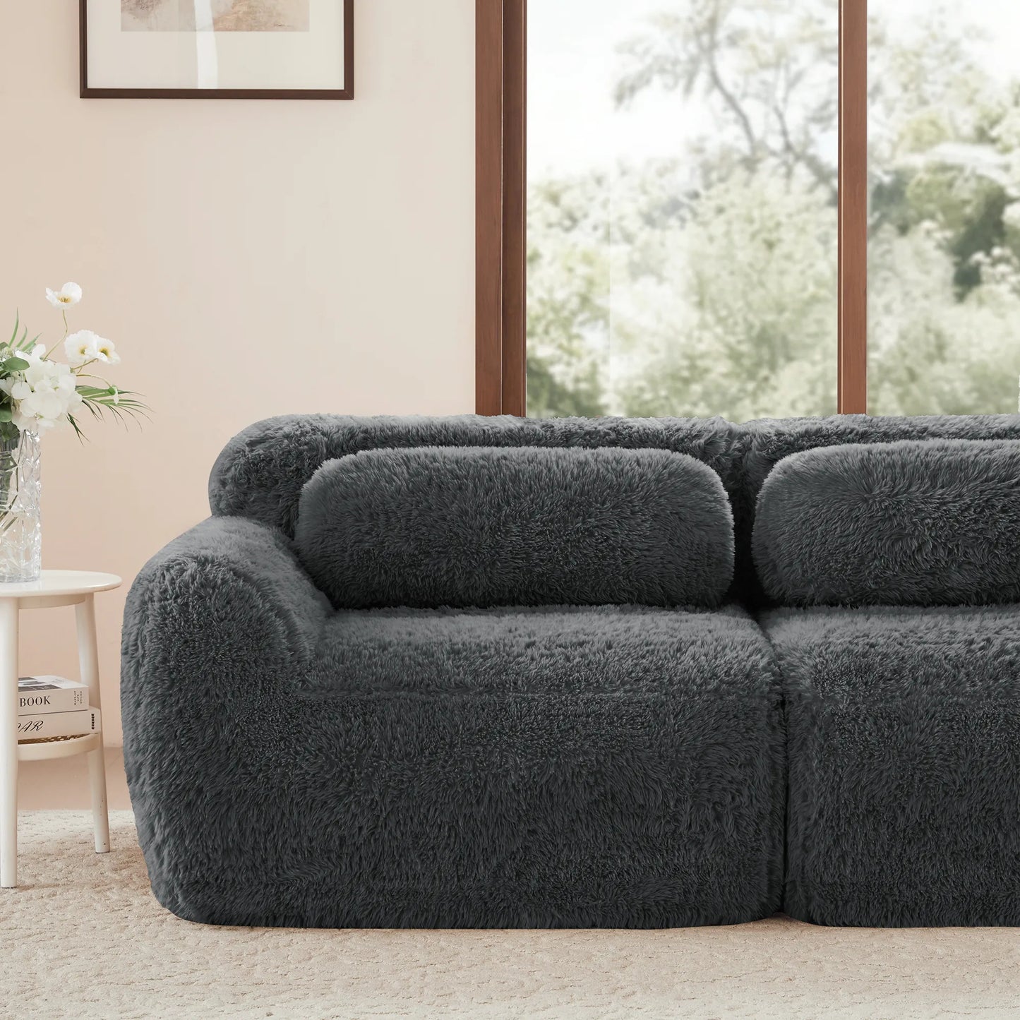 Cloud Plüschsofa mit 2 Ottomanen, Grau
