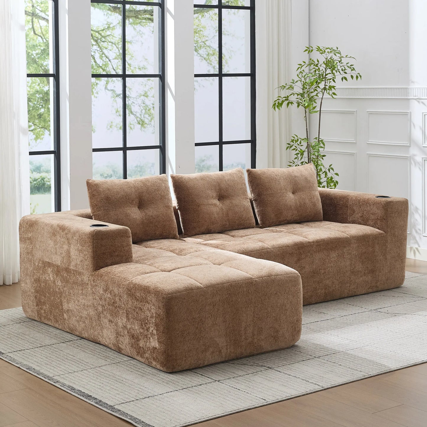 Cloud Ecksofa 3-Sitzer 258 cm mit 3 Kissen, Hellbraun